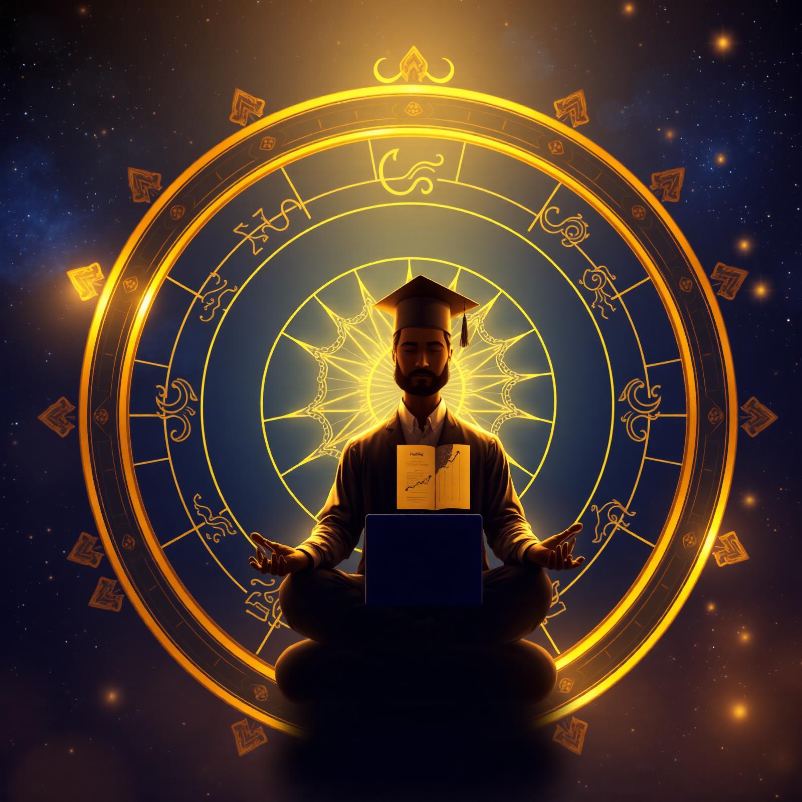 Vedic career astrology report — zodiac wheel with career symbols